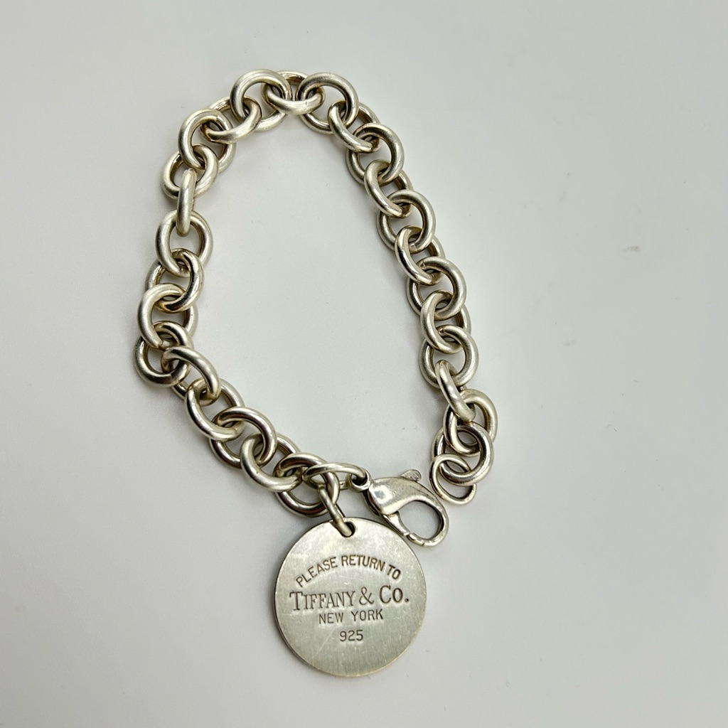 Tiffany & Co. Silver 925 Tag Charm Chain Bracelet